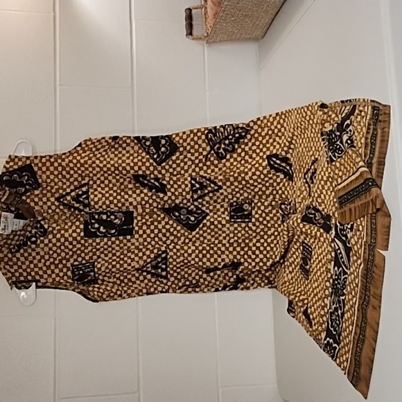 Olivia Rose 12 Button Down Print Shirt Dress Mandarin Collar Keyhole Border EUC - Picture 9 of 9